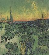 Landscape with Couple Walking and Crescent Moon (nn04) Vincent Van Gogh